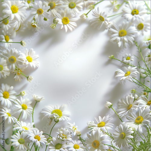 Soft White Daisy Frame, Delicate White Daisies, Floral Background © Olga Nevskaya