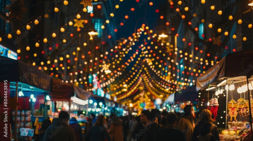 A group of people bustling around a market, browsing stalls and interacting with vendors in a lively atmosphere.