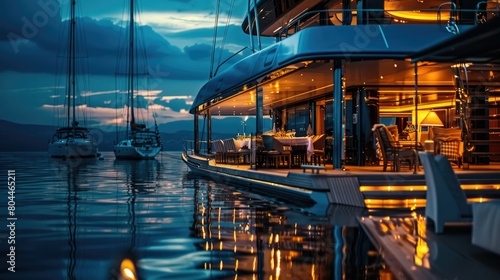 Midnight Serenity  A Majestic Yacht Rests Peacefully on the Tranquil Waters of the Night Sea