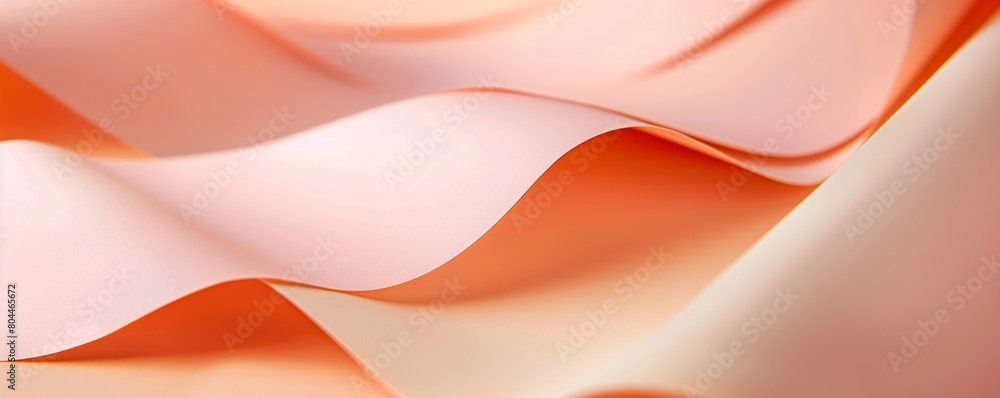 Abstract smooth curves of folded coral peach paper creating a dynamic flow. Modern minimalist design concept for wallpaper, poster, banner with copy space. Abstract smooth curves of folded coral peach paper creating a dynamic flow. Modern minimalist design concept for wallpaper, poster, banner with copy space.