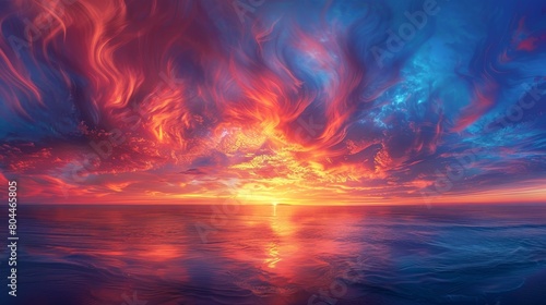 Craft an image of a surreal sunset panorama