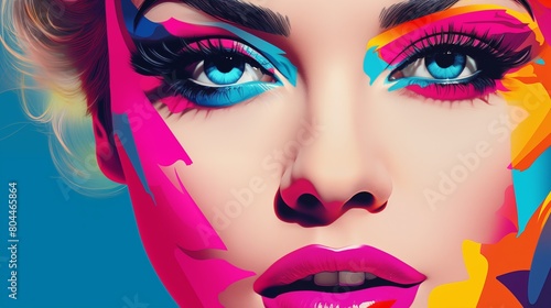 Colorful and Abstract Artistic Woman's Face in bright paint.