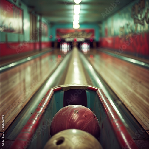 Vintage Bowling Alley with Retro Aesthetic photo