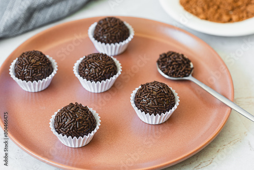 Brigadeiro - traditional Brazilian sweet made from condensed milk, cocoa powder, butter and chocolate sprinkles
