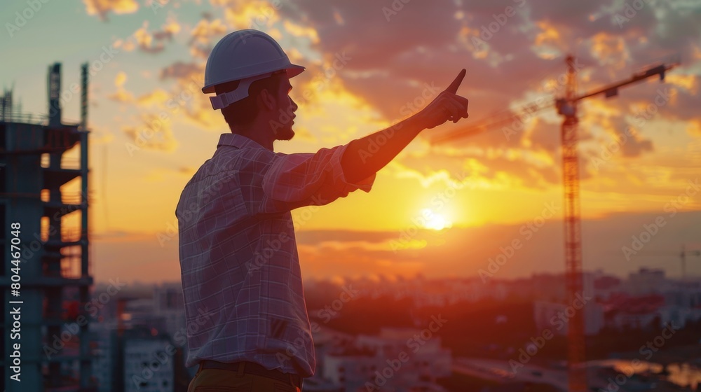Fototapeta premium Engineer Pointing at Construction Site