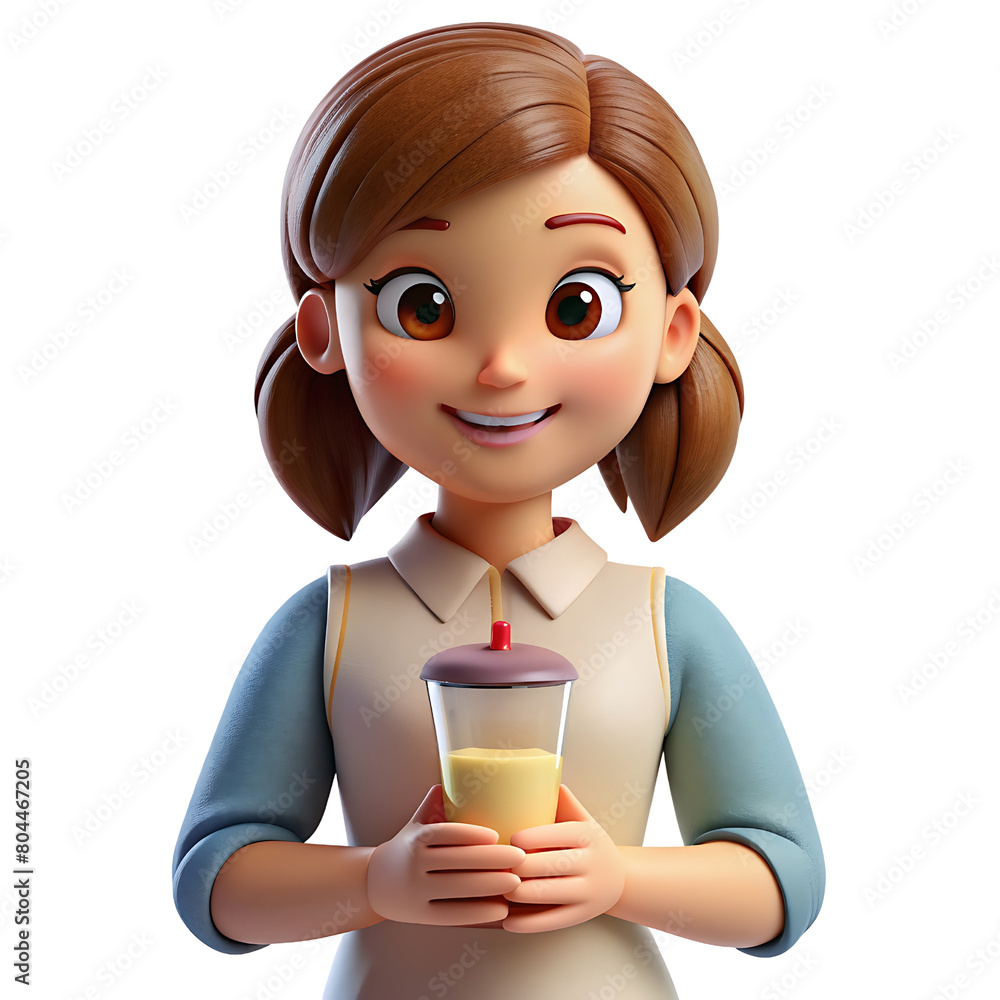 3D Girl Character making a delicious smoothie in a blender, smiling brightly. Isolated on transparent background 3D Girl Character making a delicious smoothie in a blender, smiling brightly. Isolated on transparent background