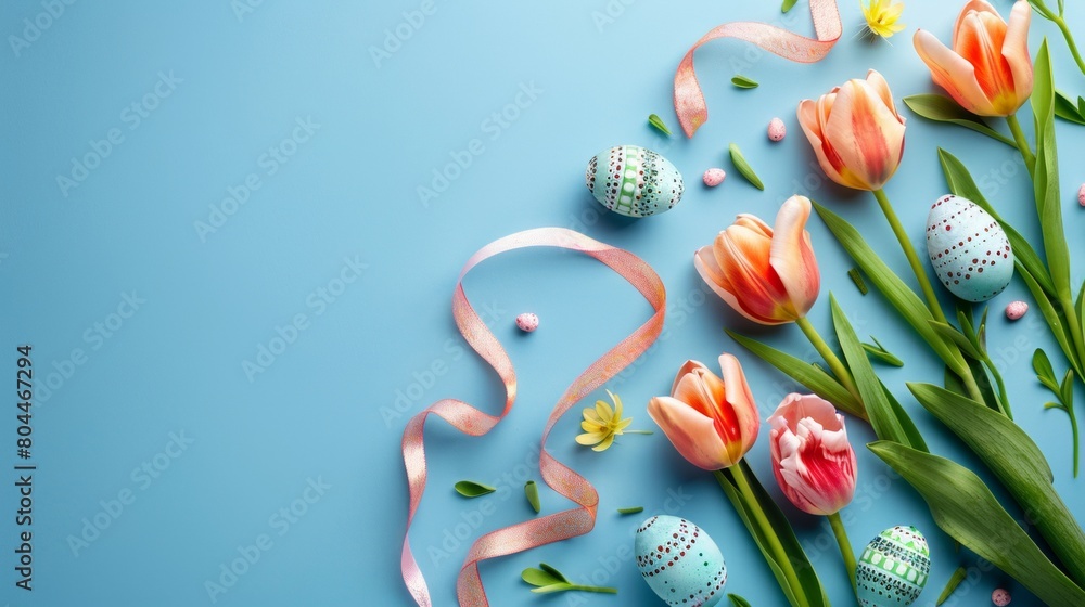 Top view of beautiful Easter eggs on table Top view of beautiful Easter eggs on table