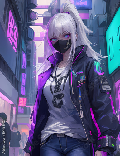 anime, neon, japonese, woman, white hair, fashion, beauty, art, hair, people, graffiti, model, face, person, dress, style, dance, hairstyle, music, black, glamour, love, party, dark, lady, street, lif