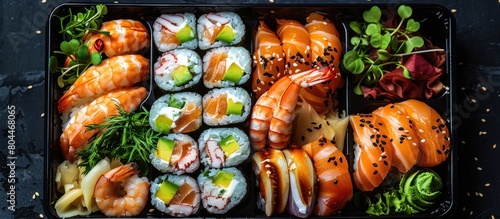Tray of Sushi and Vegetables