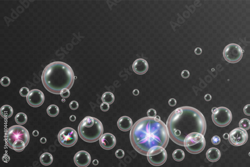 Air bubbles on a transparent background. Soap foam vector illustration.	
