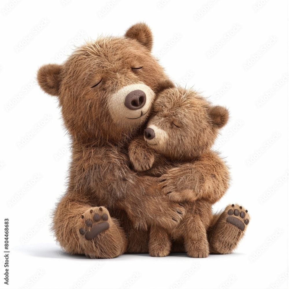 Bear with cub. 3D rendering cute animal isolated over white background. Bear with cub. 3D rendering cute animal isolated over white background.