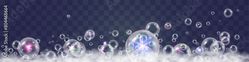 Air bubbles on a transparent background. Soap foam vector illustration.	
