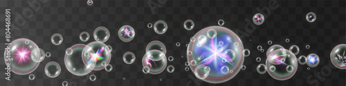 Air bubbles on a transparent background. Soap foam vector illustration.	
