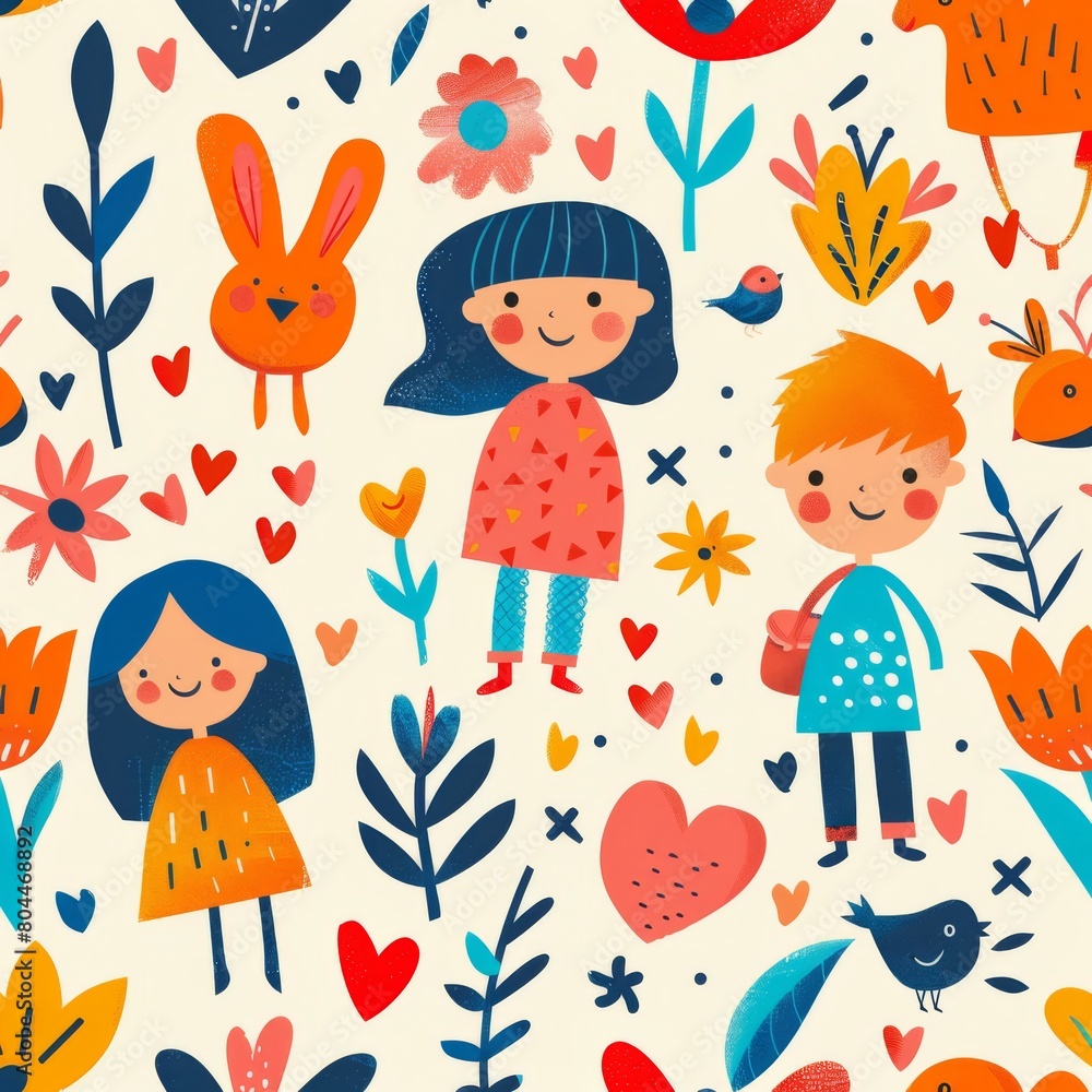 Colorful Love-Themed Kids Wallpaper in Flat Design
Colorful Love-Themed Kids Wallpaper in Flat Design