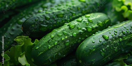 Fresh organic cucumbers with water drops.