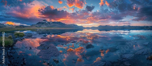Majestic Sunset Reflecting on Lake and Mountains © FryArt