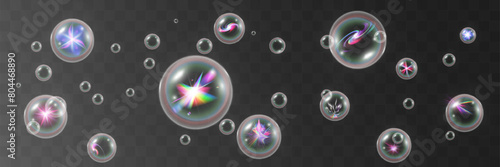 Air bubbles on a transparent background. Soap foam vector illustration.	
