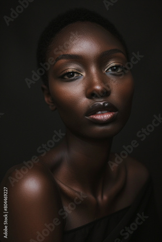 A professional Studio photo portrait of a gorgeously beautiful African woman and perfect skin