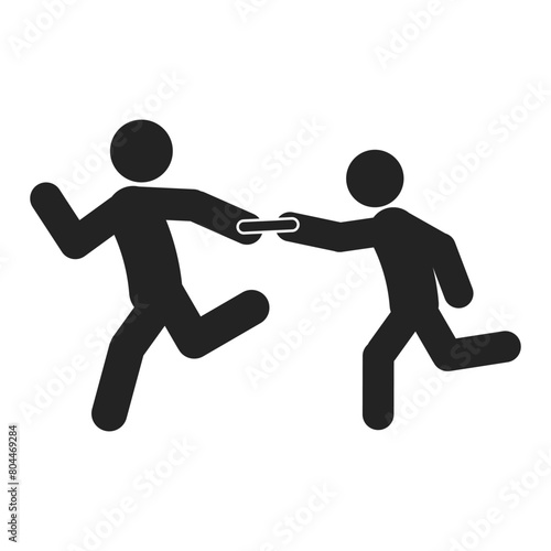 Isolated sport pictogram, relay race run with man toss runner stick 