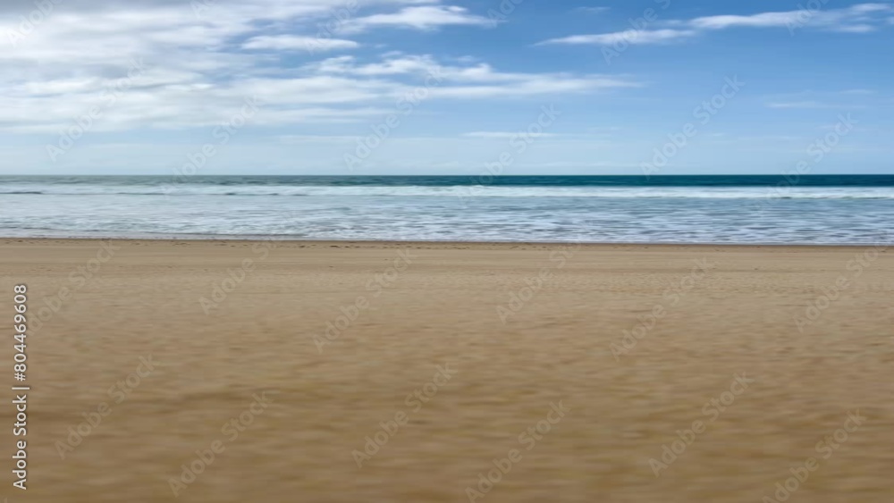 Serene Beach Scene with Waves and Clear Blue Sky Serene Beach Scene with Waves and Clear Blue Sky
