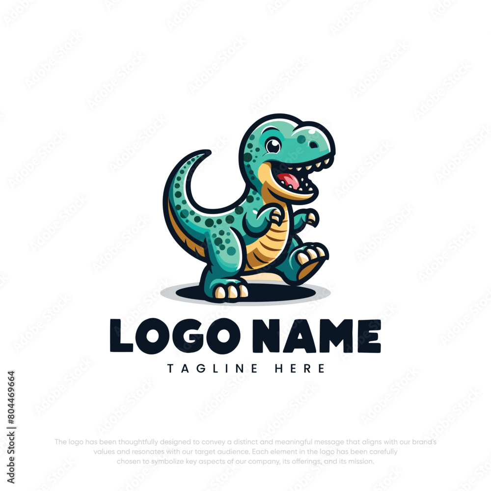 Obraz premium Little cute dinosaur cartoon character 