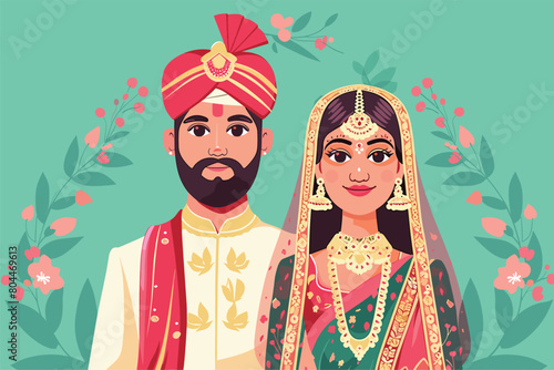 Bengali wedding cute couple, Cute couple in traditional Indian dress cartoon character, Couple in love having a good time together, Vector illustration