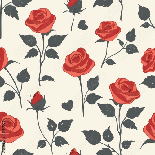 Simple Seamless Mother s Day Themed Pattern with Hearts and Roses  