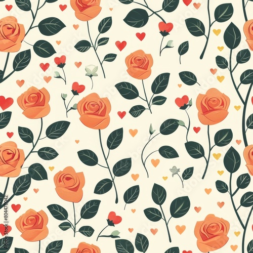 Simple Seamless Mother's Day Themed Pattern with Hearts and Roses