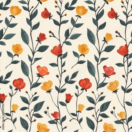Simple Seamless Mother s Day Themed Pattern with Hearts and Roses  