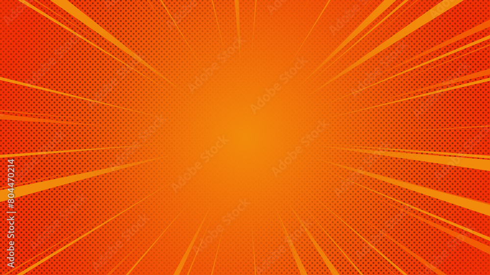 Fototapeta premium comic zoom lines with dots on orange background , abstract background with rays, empty design element 