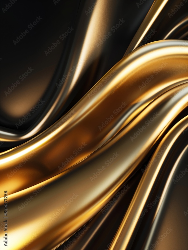 Abstract golden fluid waves on a black background. Cover design for a high-end fashion or luxury jewelry magazine. Print for packaging, wallpapers, posters. Abstract golden fluid waves on a black background. Cover design for a high-end fashion or luxury jewelry magazine. Print for packaging, wallpapers, posters.