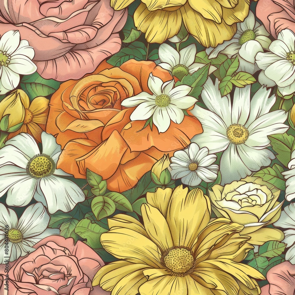 Delicate Floral Pattern with Roses, Daisies, and Peonies
Delicate Floral Pattern with Roses, Daisies, and Peonies