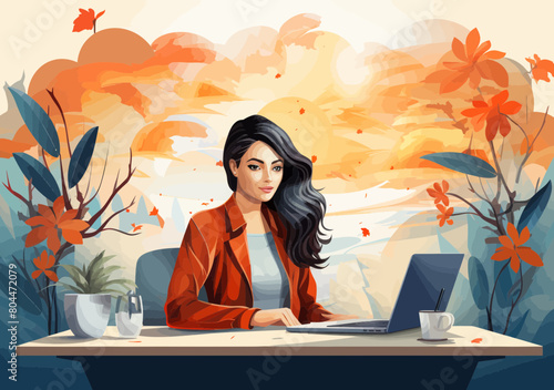 Professional Administrative Assistant Scheduling Appointments - Minimalist Illustration Vector of Businesswoman Working at Office Desk with Calendar, Phone