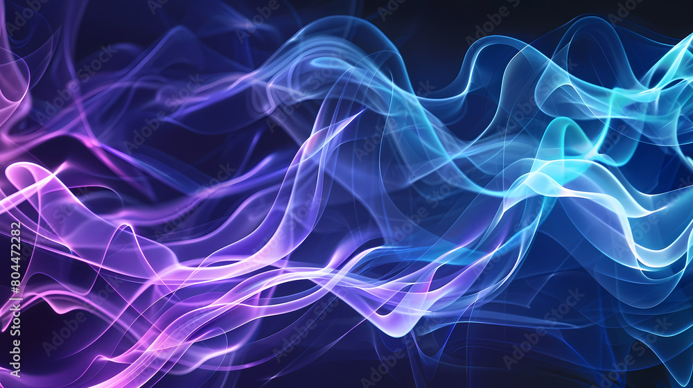 Abstract Blue and Purple Smoke Waves on a Dark Background