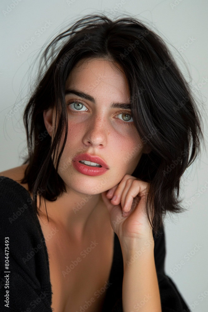A professional Studio photo portrait of a gorgeously beautiful brunette woman and perfect skin A professional Studio photo portrait of a gorgeously beautiful brunette woman and perfect skin