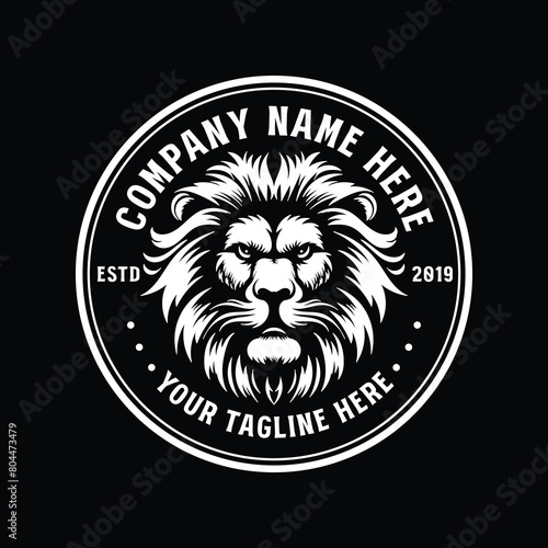 Vintage Retro Hand Drawn Roaring Angry Lion Head Badge Emblem Label Design