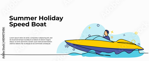 Vector illustration of  a person playing speedboat. Modern flat in continuous line style. © Bettermind Graphic