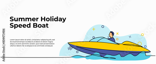 Vector illustration of  a person playing speedboat. Modern flat in continuous line style.
