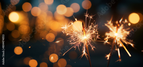 Burning sparkler with bokeh light background