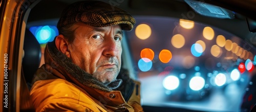 Middle aged taxi driver Man Sitting in Car photo