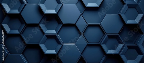 A dark blue background filled with hexagonal shapes creating a striking geometric pattern.