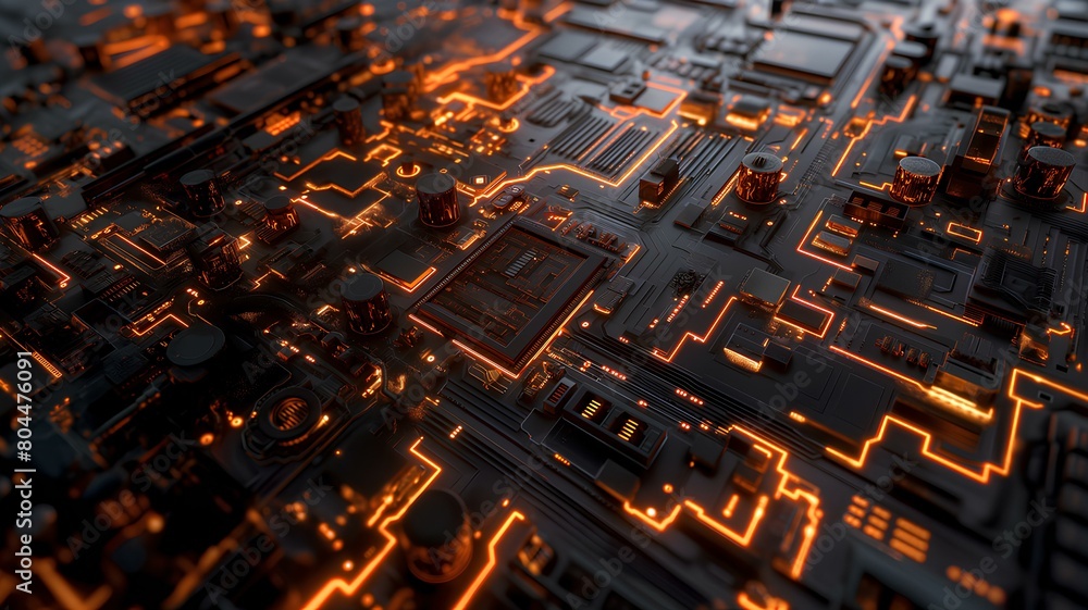 Tech circuit board 3d render background Tech circuit board 3d render background