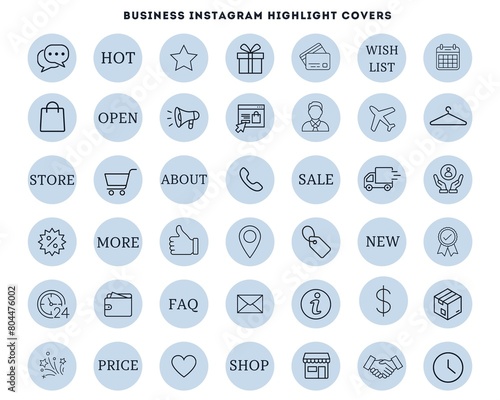 Instagram highlights stories covers  light blue color  for shop, store , business 
