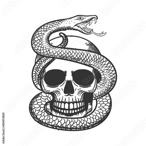 A Human Skulls with Venomous Snake and on white background Illustration