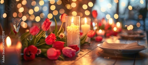 Elegantly Set Table With Candles and Flowers © FryArt Studio