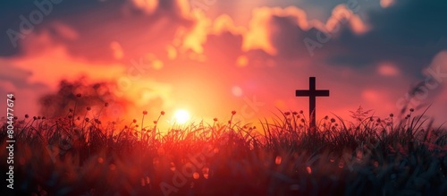 Cross in Field at Sunset © FryArt Studio