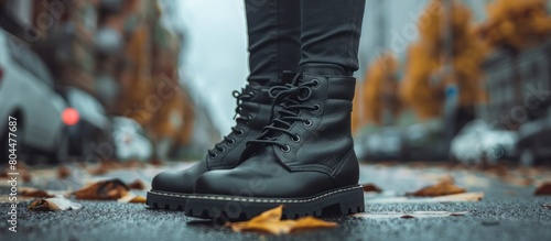 Close-Up of Person Wearing Stylish Black Boots © FryArt Studio
