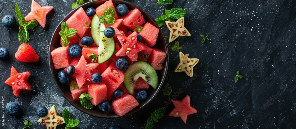 Fruit Salad With Watermelon, Kiwi, Blueberries, and Star Shapes