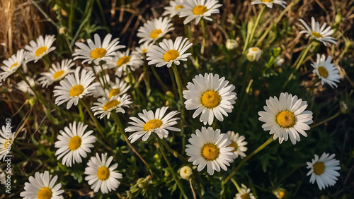 Leucanthemum vulgare  the ox-eye daisy  or oxeye daisy is widely cultivated and available as a perennial flowering ornamental plant for gardens and designed meadow landscapes 