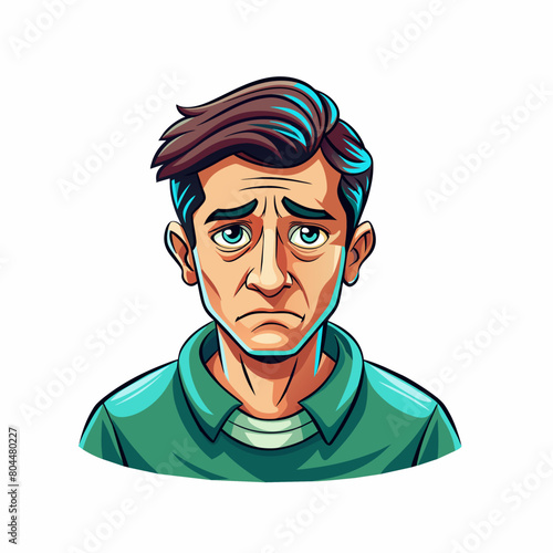 Anxiety, stress, Depression concept. Young unhappy worried male cartoon style